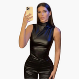 Faux Leather Top for Women – Sleeveless, Elegant Design