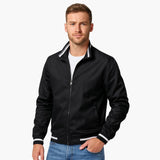 Men's Bomber Jacket with Zipper and Striped Hem