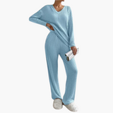Women's Lounge Set with V-Neck and Ribbed Surface