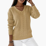 Women's Pullover with V-Neck and Cable Knit Surface