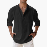 Casual Men's Linen Shirt – Long Sleeve, Henley Style