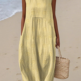 Rose Embroidered Midi Dress Yellow