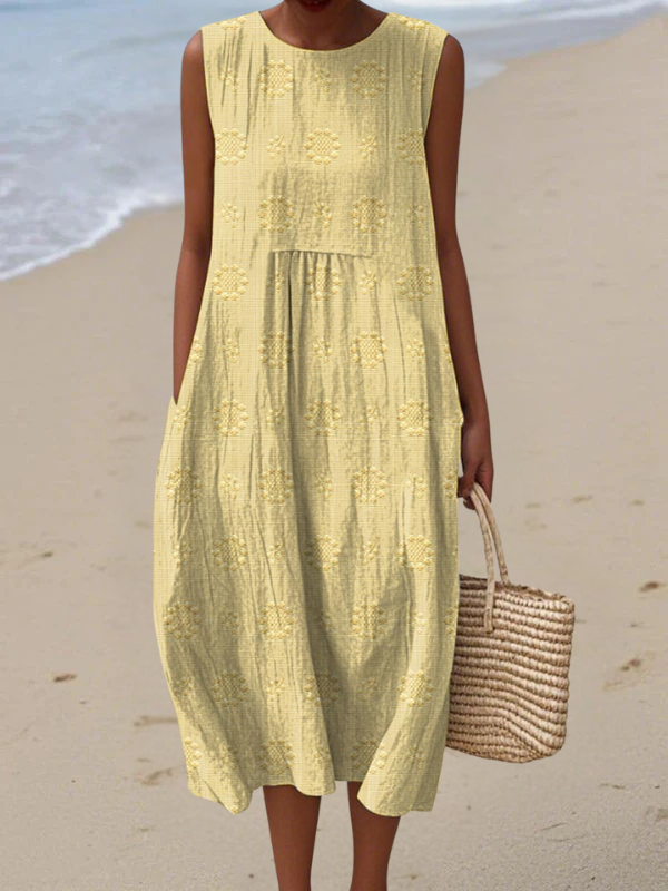 Rose Embroidered Midi Dress Yellow