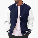 Men's Varsity Bomber Jacket with Snap Buttons and Ribbed Trim