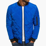 Men's Quilted Bomber Jacket with Zipper and Arm Pocket