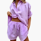 Two-Piece Set for Women - with Button Placket and Shorts