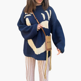 Knitted Sweater for Women - with Oversized Fit and Smiley Design