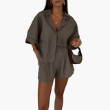 Two-Piece Set - Women's Blouse and Shorts for Summer Days