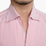 Striped Men's Shirt with Contrast Collar and Buttoned Cuffs