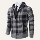 The Torgiano Men’s Zip Up Hooded Plaid Knit Jacket