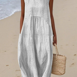 Rose Embroidered Midi Dress White