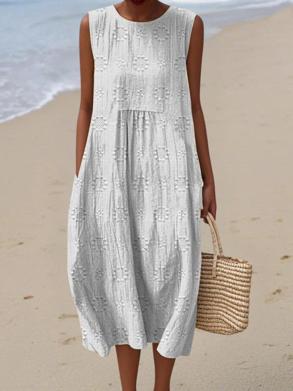 Rose Embroidered Midi Dress White