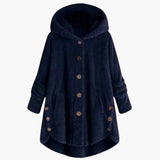 Women's Hooded Jacket with Button Closure and Rounded Hem