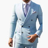 Men's Two-Piece Suit with Double-Breasted Jacket and Slim Fit Pants