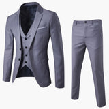 Men's Three-Piece Suit with One-Button Blazer and Vest