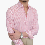 Striped Men's Shirt with Contrast Collar and Buttoned Cuffs