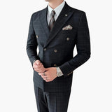 Men's Three-Piece Suit with Check Pattern and Lapel Collar