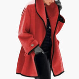 Women's Winter Coat with Wide Collar and Contrast Trim