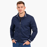 Men's Bomber Jacket with Zipper and Striped Hem
