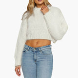Women's Oversized Sweater with Striped Pattern and Round Neckline
