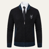 The Clapham Men's Embroidered Smart Knit Zip Sweater