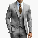 Three-Piece Men's Suit with Notched Lapels and Slim Fit Pants