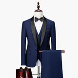 Men's Three-Piece Suit with Red Accents and Shawl Collar