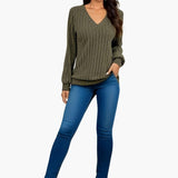 Women's V-Neck Sweater with Long Sleeves