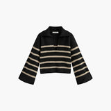 Women's Pullover with V-Neck and Striped Surface