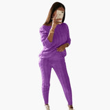 Women's Knitting Set with Long Sleeves and Elastic Waistband
