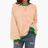 Women's Striped Oversized Sweatshirt – Casual Long Sleeve Pullover