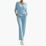 Women's Lounge Set with V-Neck and Ribbed Surface