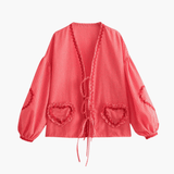 Women's Gingham Blouse with Heart Pockets – Summer Blouse