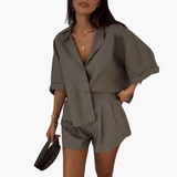Two-Piece Set - Women's Blouse and Shorts for Summer Days