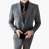 Men's Three-Piece Suit with Check Pattern and Lapel Collar