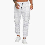 Men's pants with elastic waistband and checkered surface