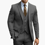 Three-Piece Men's Suit with Notched Lapels and Slim Fit Pants