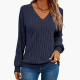 Women's Pullover with V-Neck and Long Sleeves