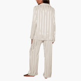 Women's Satin Pajama Set with Button Top and Stripe Design