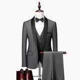 Men's Three-Piece Suit with Red Accents and Shawl Collar