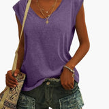 Women's V-Neck Top with Cap Sleeves and Stretch Material