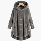 Women's Hooded Jacket with Button Closure and Rounded Hem