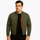 Men's Bomber Jacket with Zipper and Ribbed Cuffs