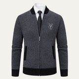 The Clapham Men's Embroidered Smart Knit Zip Sweater