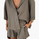 Two-Piece Set - Women's Blouse and Shorts for Summer Days