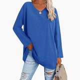 Women's Oversized V-Neck Long Sleeve Shirt – Comfortable & Casual