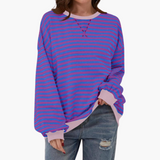 Women's Striped Oversized Sweatshirt – Casual Long Sleeve Pullover