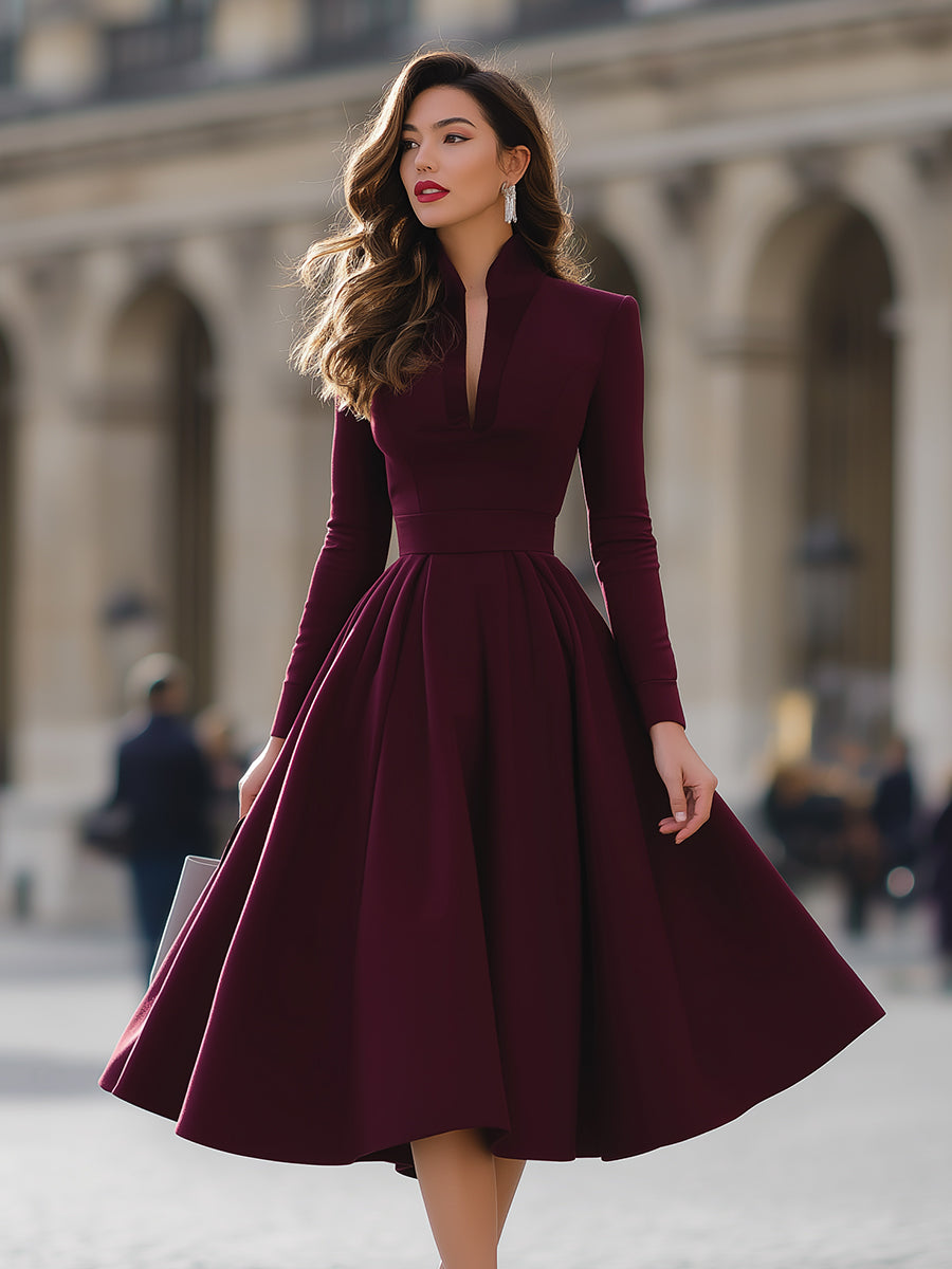 Jennifer V-Neck Midi Dress Burgundy 2