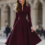 Jennifer V-Neck Midi Dress Burgundy 2