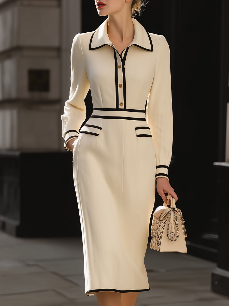 Magidan Trim Midi Dress Ivory